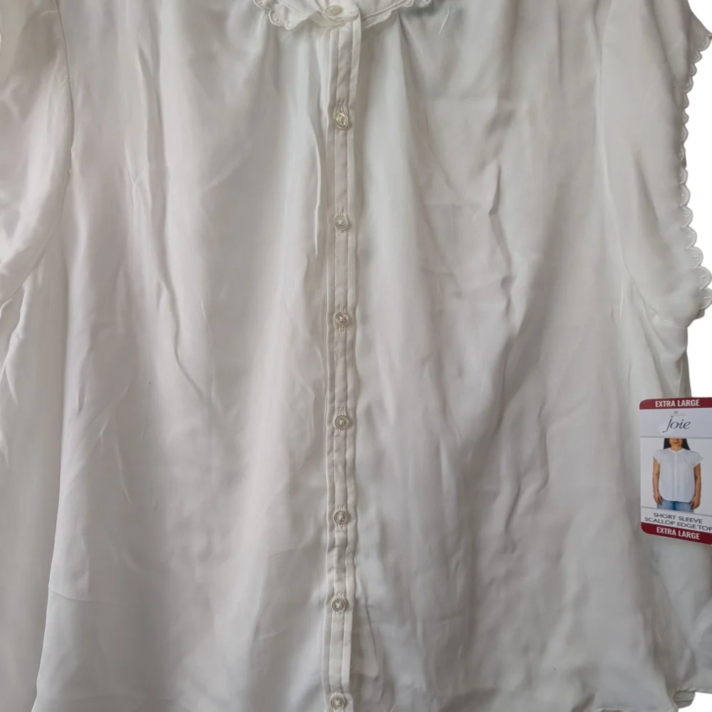 JOIE WOMEN'S WHITE SHORT SLEEVE SCALLOP EDGE TOP SIZE XL - Picture 5 of 10